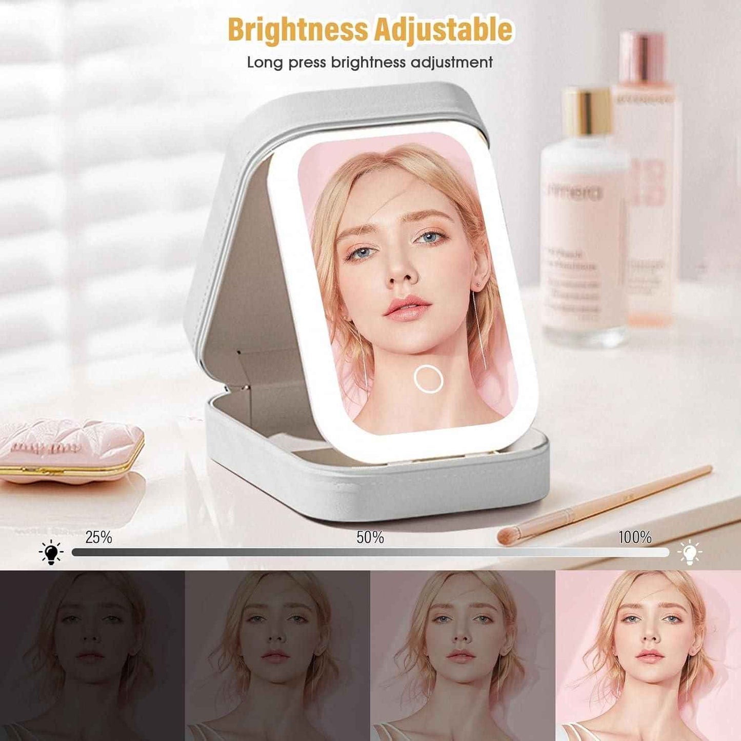 White Jewelry Box with LED Mirror