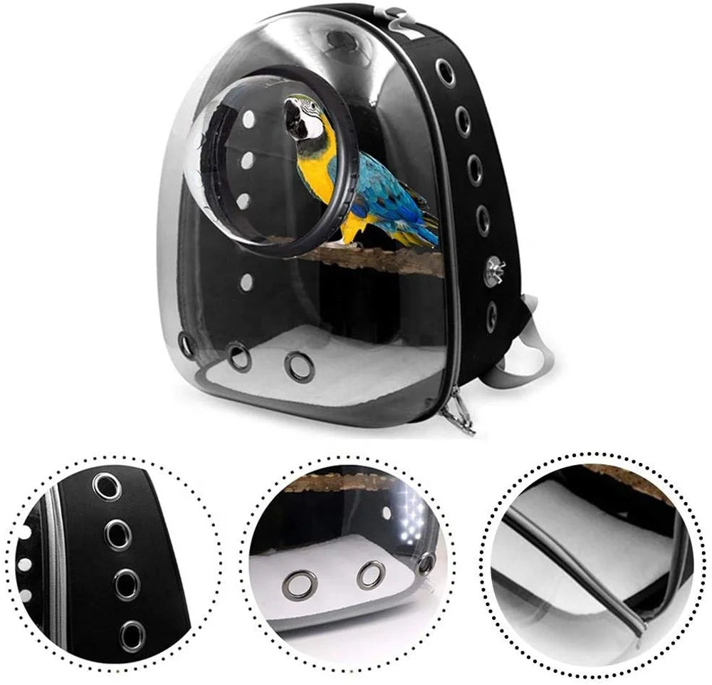 Backpack Bubble Bird Travel Carrier Backpack Bird Carrier with Perch Parrot Travel Lightweight Bird Cage Backpack - TrendBug