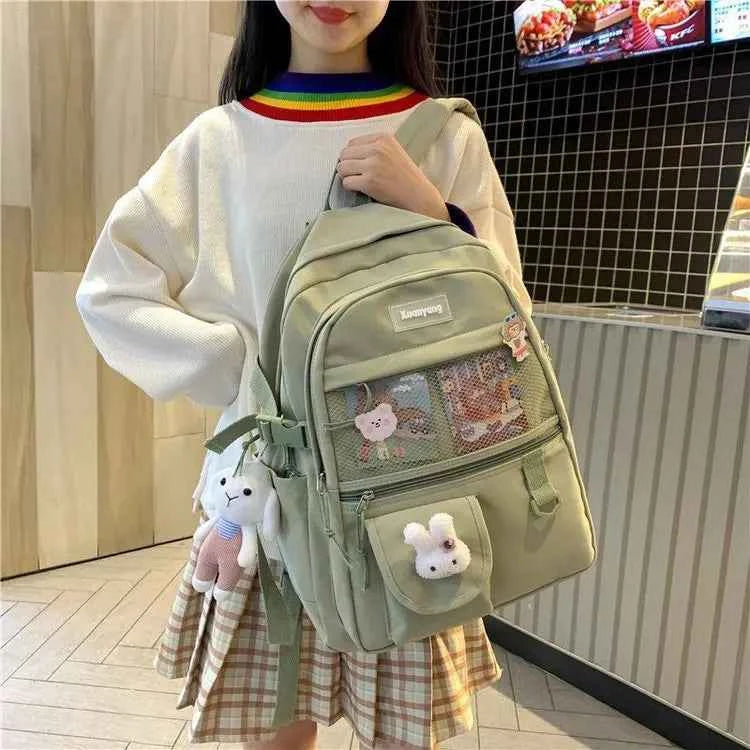 Japanese Fashion Backpack Women School Bags For Teenage Girls Multipockets Mesh Nylon Backpacks Mochila Feminina Bag Bolsa Mujer