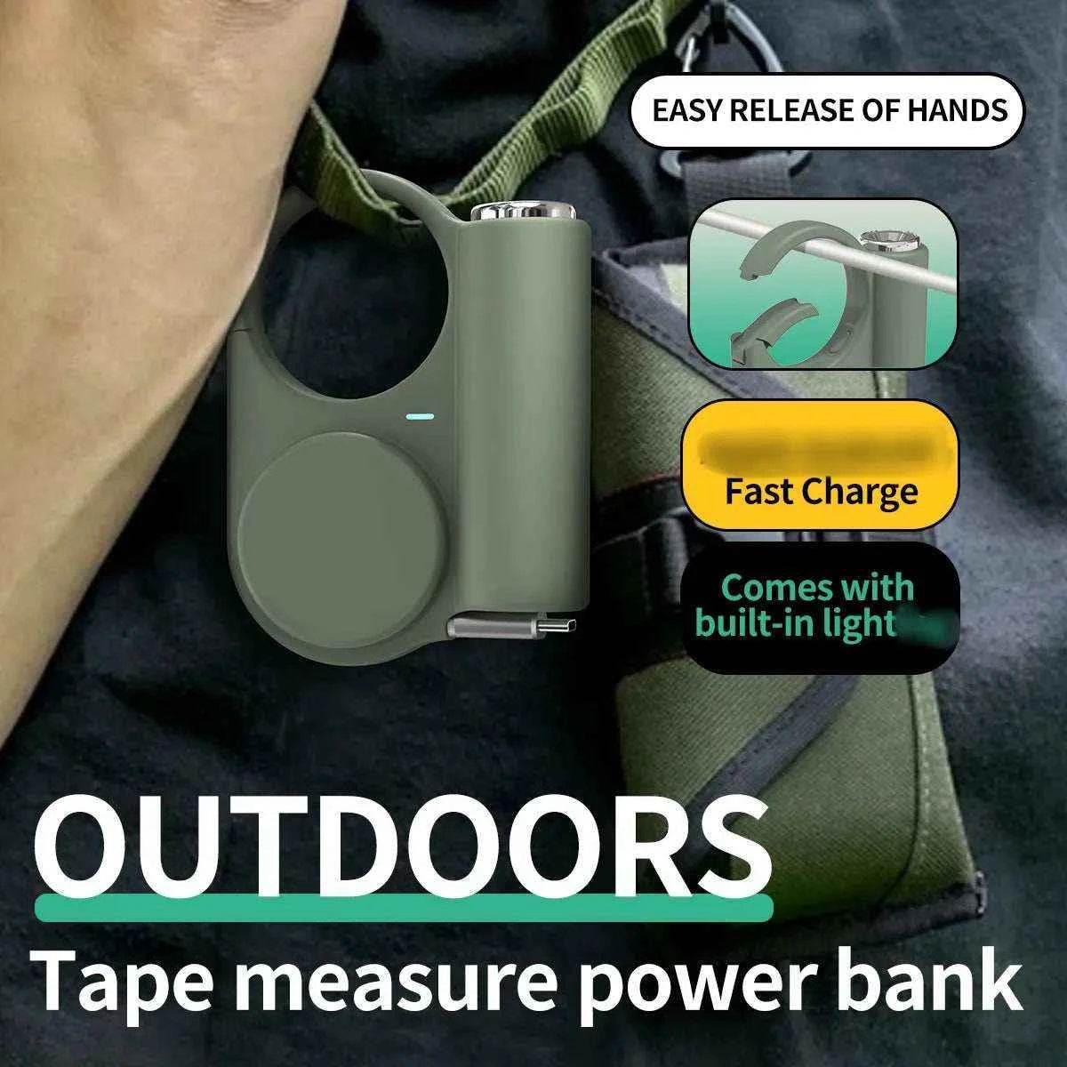 5000mAh Outdoor Power Bank Multifunctional Retractable Type-C Cable Built-in Flashlight Buckle for Travel 2025 Latest Portable