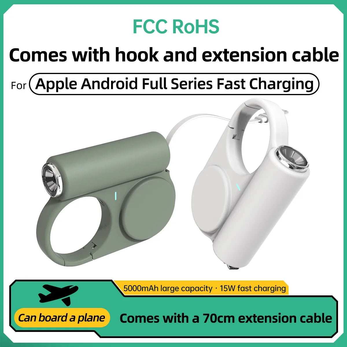 5000mAh Outdoor Power Bank Multifunctional Retractable Type-C Cable Built-in Flashlight Buckle for Travel 2025 Latest Portable - TrendBug