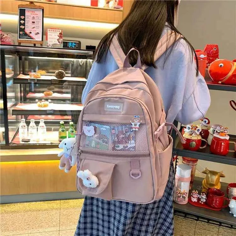 Japanese Fashion Backpack Women School Bags For Teenage Girls Multipockets Mesh Nylon Backpacks Mochila Feminina Bag Bolsa Mujer