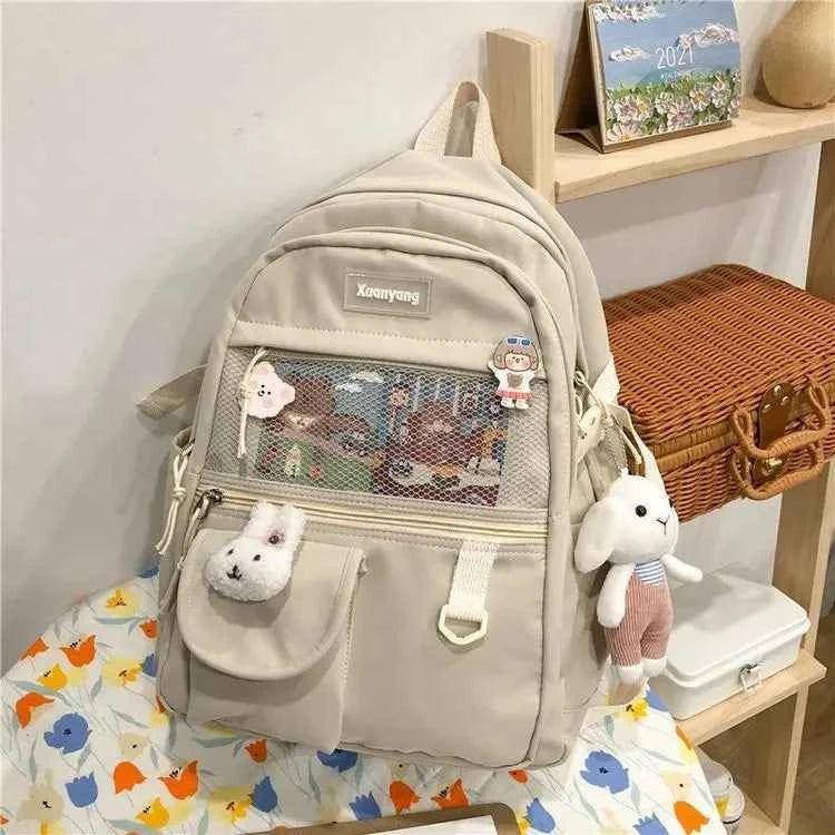 Japanese Fashion Backpack Women School Bags For Teenage Girls Multipockets Mesh Nylon Backpacks Mochila Feminina Bag Bolsa Mujer