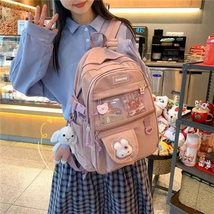 Japanese Fashion Backpack Women School Bags For Teenage Girls Multipockets Mesh Nylon Backpacks Mochila Feminina Bag Bolsa Mujer