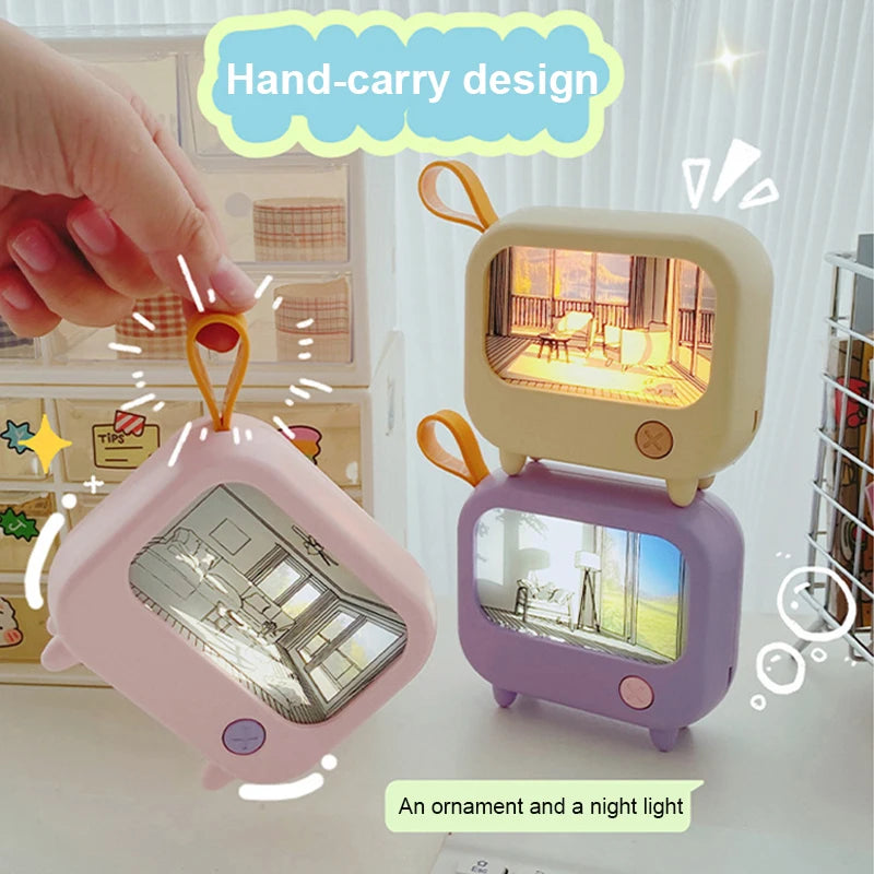 TV Painting Night Light Cute LED Table Lamp for Kids - Mini Desktop Home Decoration and Atmosphere Lighting Birthday Gift - TrendBug