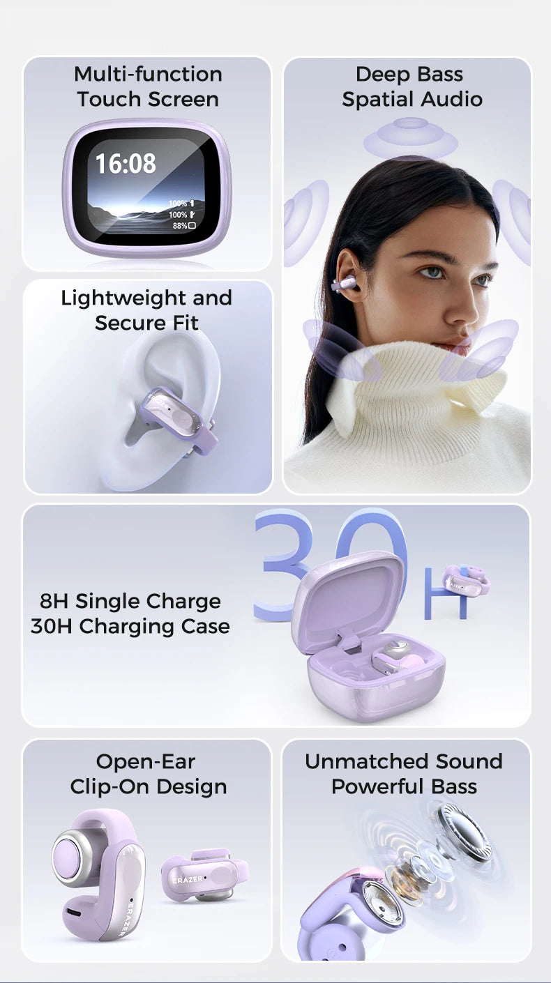 ERAZER XF28 Bluetooth V6.0 Open-ear True Wireless EarbudsTranslation Earphones Office Travel,ASMR Headset APP - TrendBug