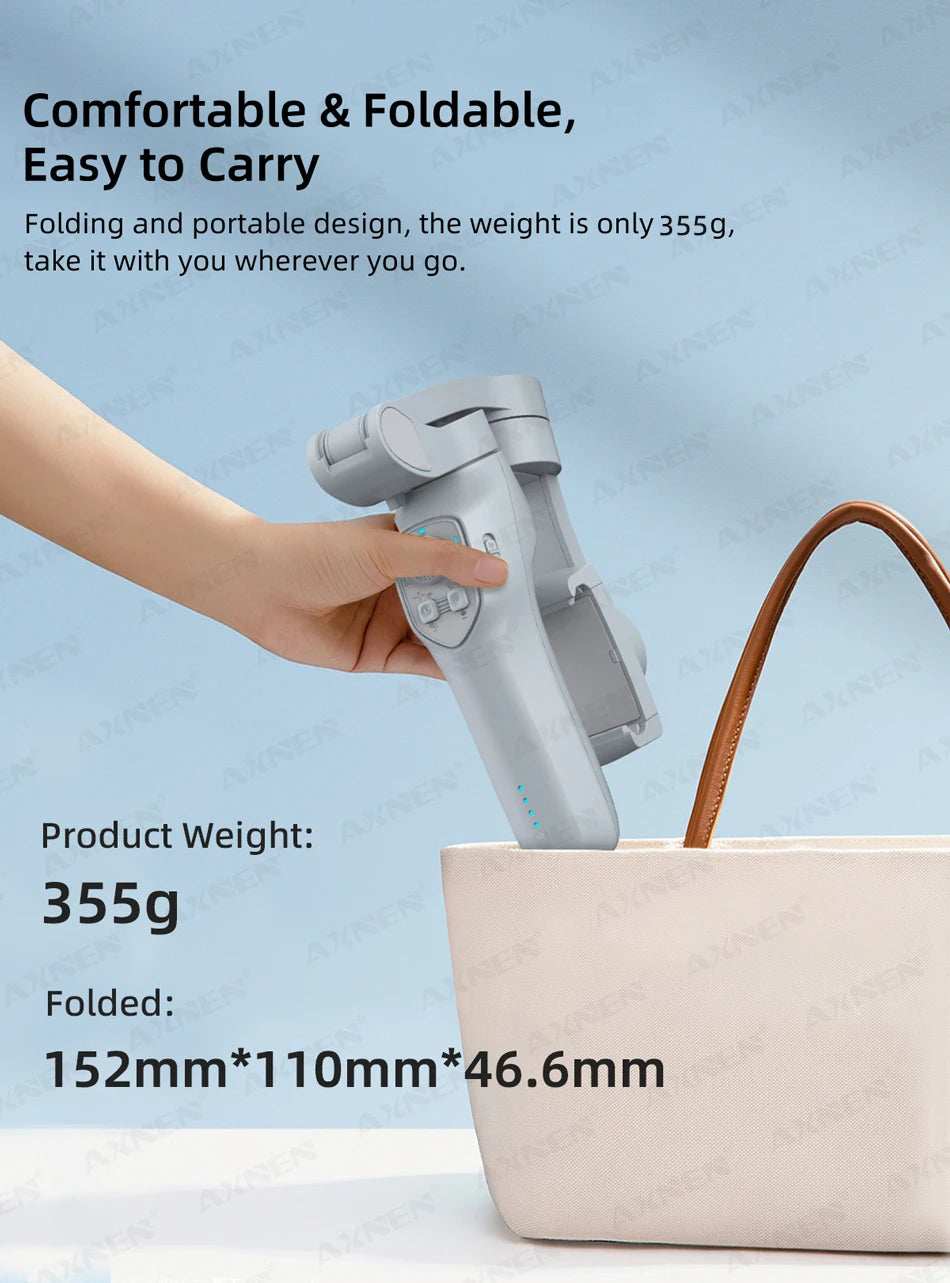 AXNEN HQ5 Handheld Stabilizer 3-Axis Foldable Mobile Shooting Gimbal Selfie Stick Gimble, Optional AI Face Following Module - TrendBug