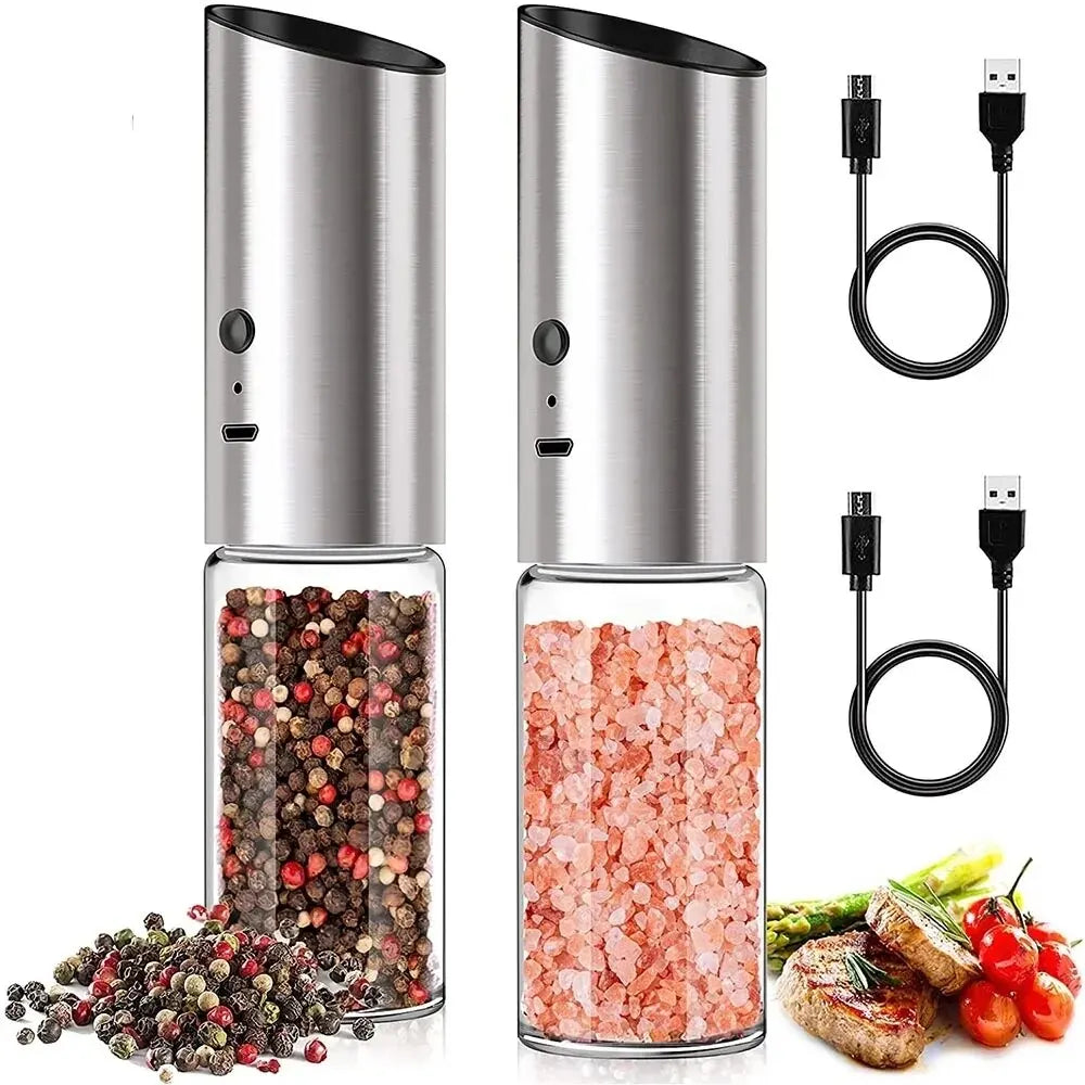 Electric Salt and Pepper Grinder Set USB Rechargeable Eletric Pepper Mill Shakers Automatic Spice Steel Machine Kitchen Tool - TrendBug