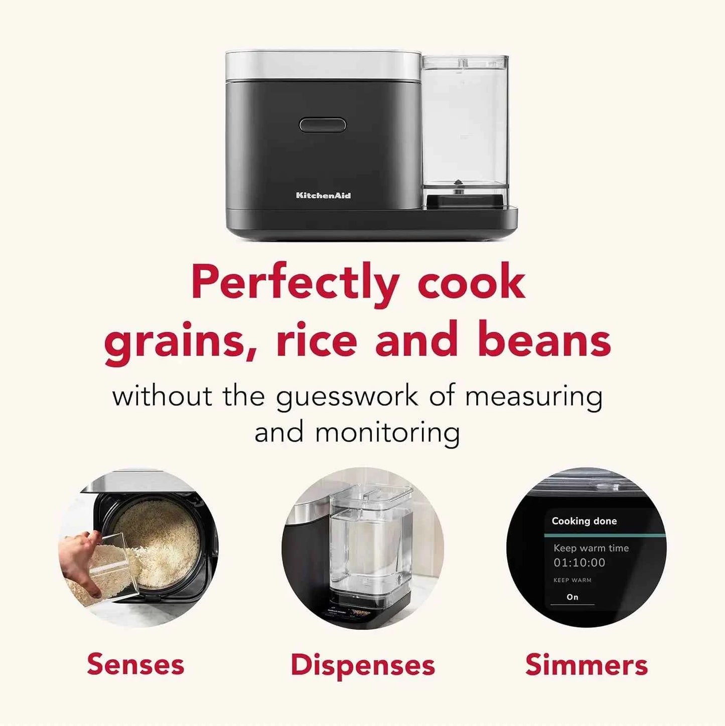 Grain and Rice Cooker 8 C Auoaically Sensing Inegraed Scale + aer ank, KGC3155, Bla ae