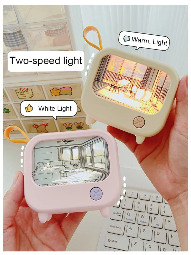 TV Painting Night Light Cute LED Table Lamp for Kids - Mini Desktop Home Decoration and Atmosphere Lighting Birthday Gift - TrendBug