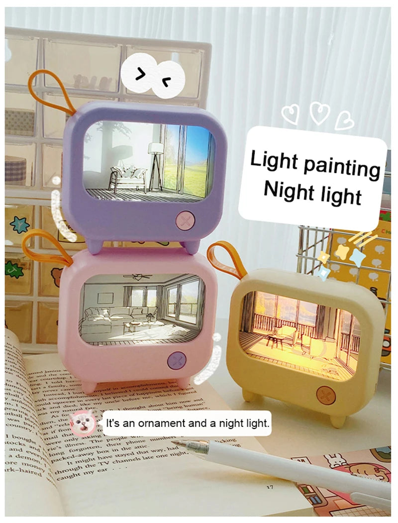 TV Painting Night Light Cute LED Table Lamp for Kids - Mini Desktop Home Decoration and Atmosphere Lighting Birthday Gift - TrendBug