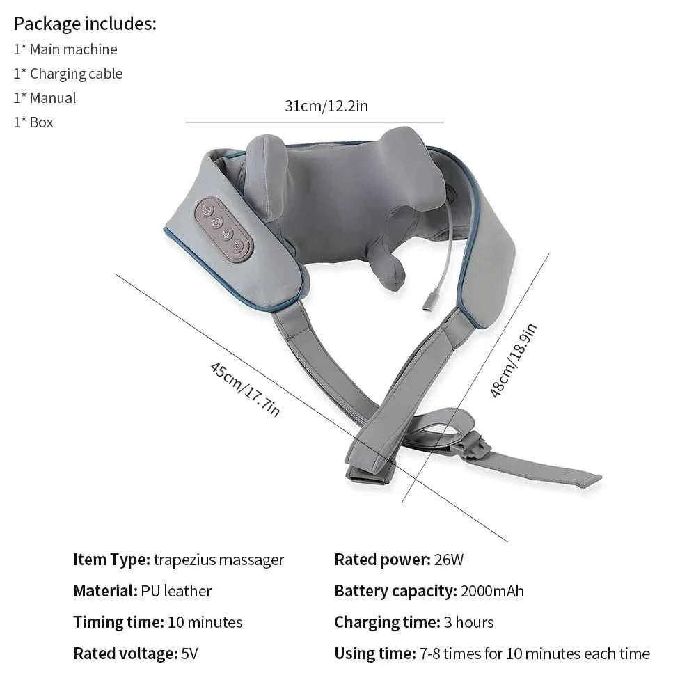 Wireless Neck And Back Massager Neck And Shoulder Kneading Massage Shawl Neck Cervical Relaxing Trapezius Massager