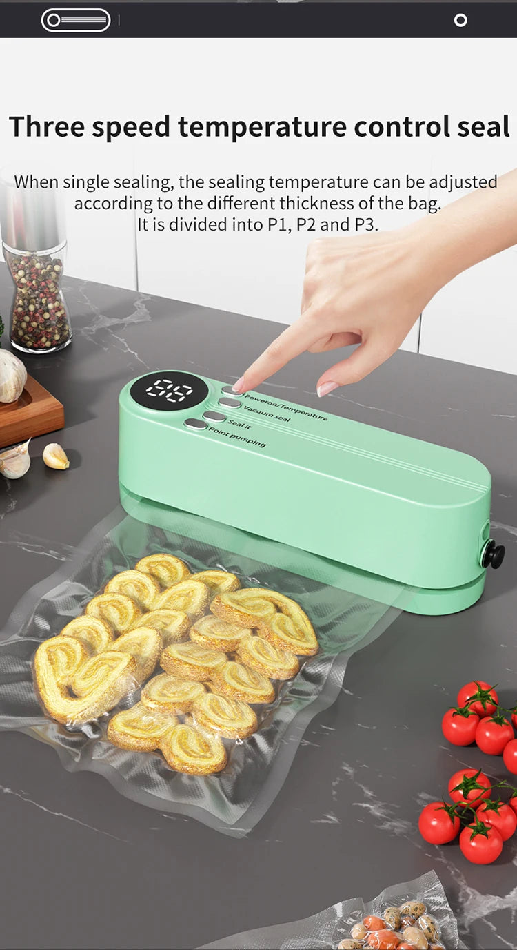 Mini Vacuum Sealer - USB Rechargeable Portable Wireless for Dry/Moist Food Preservation with Bags & Pump - TrendBug