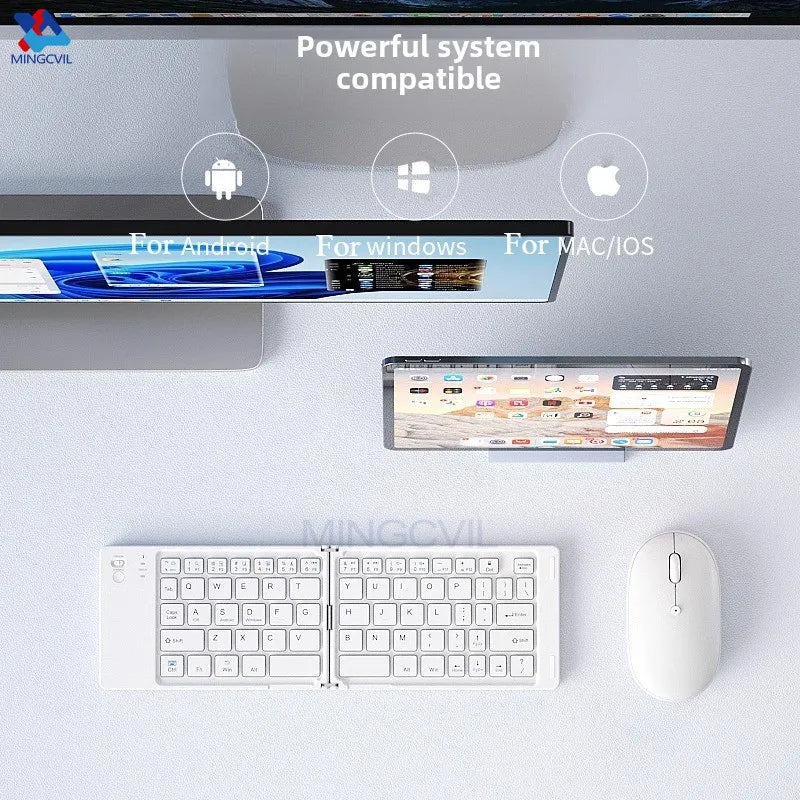 MINGCVIL Mini Foldable Wireless Keyboard - Slim Portable Bluetooth Rechargeable Keyboard for iOS, Windows, Android - TrendBug