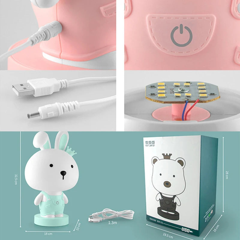 Cartoon Rabbit Night Lights Bedroom Bedside Study animal Desk Lamps tiger bear Children's kids baby Sleep Light LED Night Lamps - TrendBug