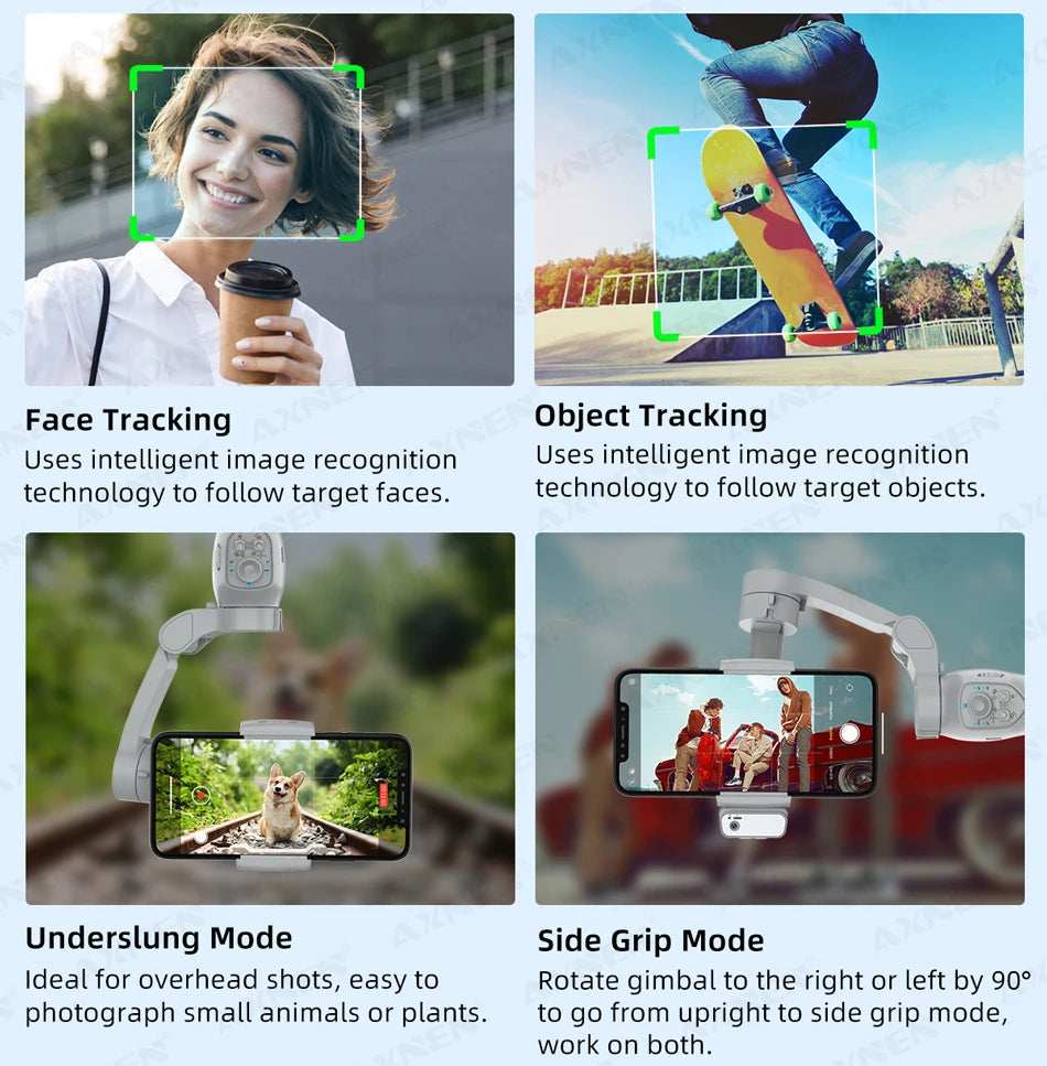 AXNEN HQ5 Handheld Stabilizer 3-Axis Foldable Mobile Shooting Gimbal Selfie Stick Gimble, Optional AI Face Following Module - TrendBug