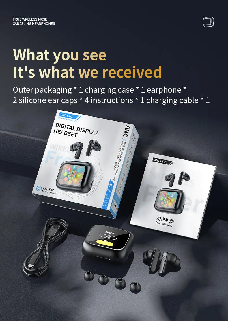 Wireless Earbuds ANC Noise Cancellation with Touch Screen In-Ear Design, Long Battery Life, ENC Mic, Compatible with iOS and Android - TrendBug