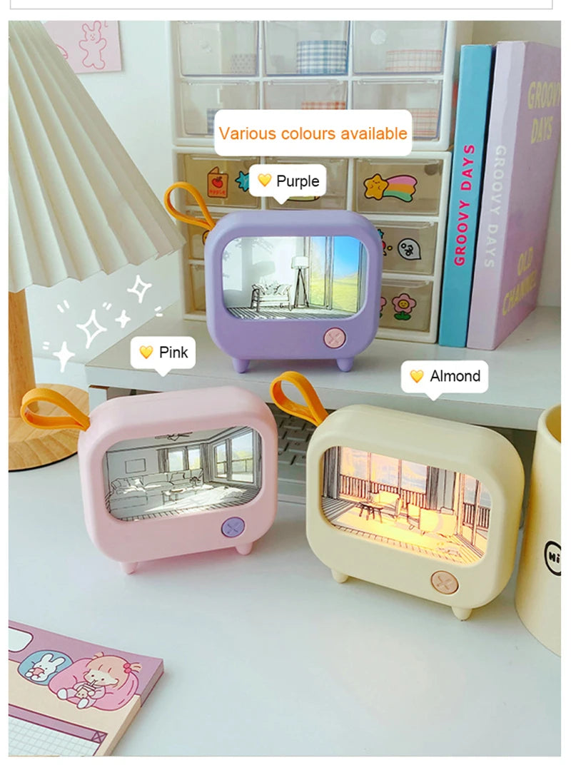 TV Painting Night Light Cute LED Table Lamp for Kids - Mini Desktop Home Decoration and Atmosphere Lighting Birthday Gift - TrendBug
