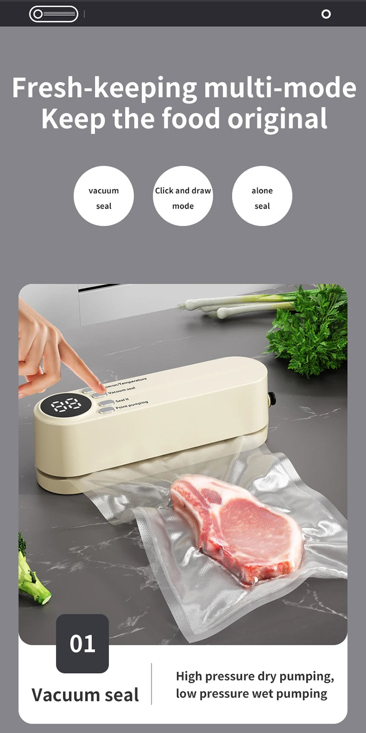 Mini Vacuum Sealer - USB Rechargeable Portable Wireless for Dry/Moist Food Preservation with Bags & Pump - TrendBug