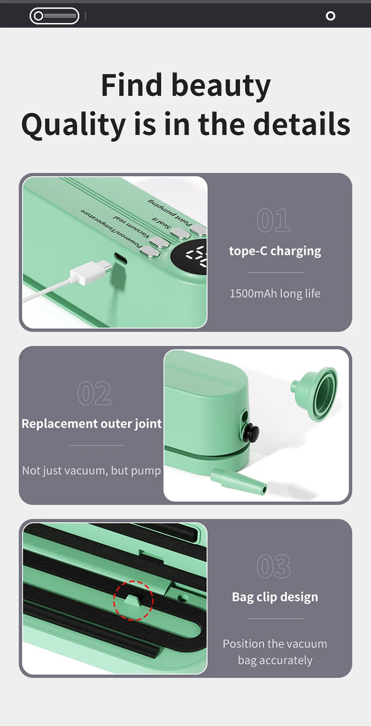 Mini Vacuum Sealer - USB Rechargeable Portable Wireless for Dry/Moist Food Preservation with Bags & Pump - TrendBug