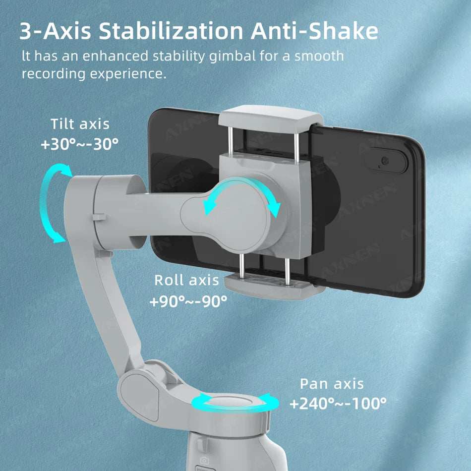 AXNEN HQ5 Handheld Stabilizer 3-Axis Foldable Mobile Shooting Gimbal Selfie Stick Gimble, Optional AI Face Following Module - TrendBug