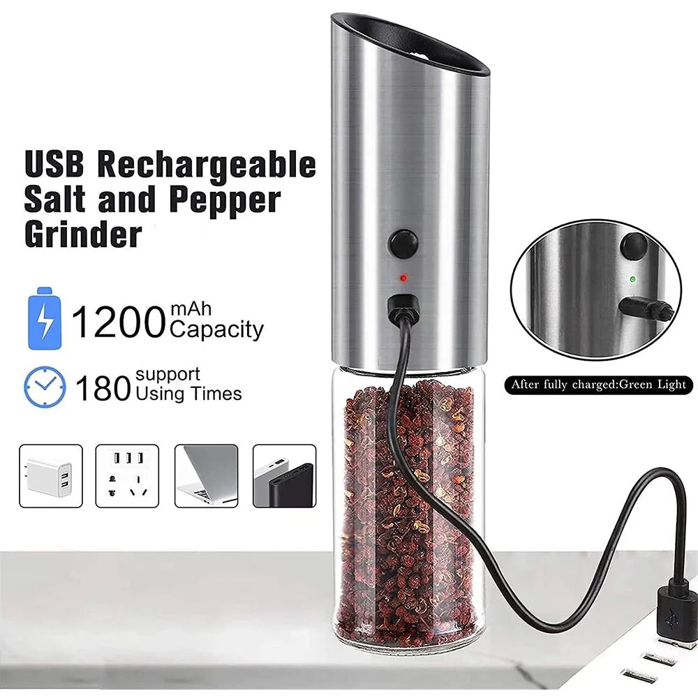 Electric Salt and Pepper Grinder Set USB Rechargeable Eletric Pepper Mill Shakers Automatic Spice Steel Machine Kitchen Tool - TrendBug