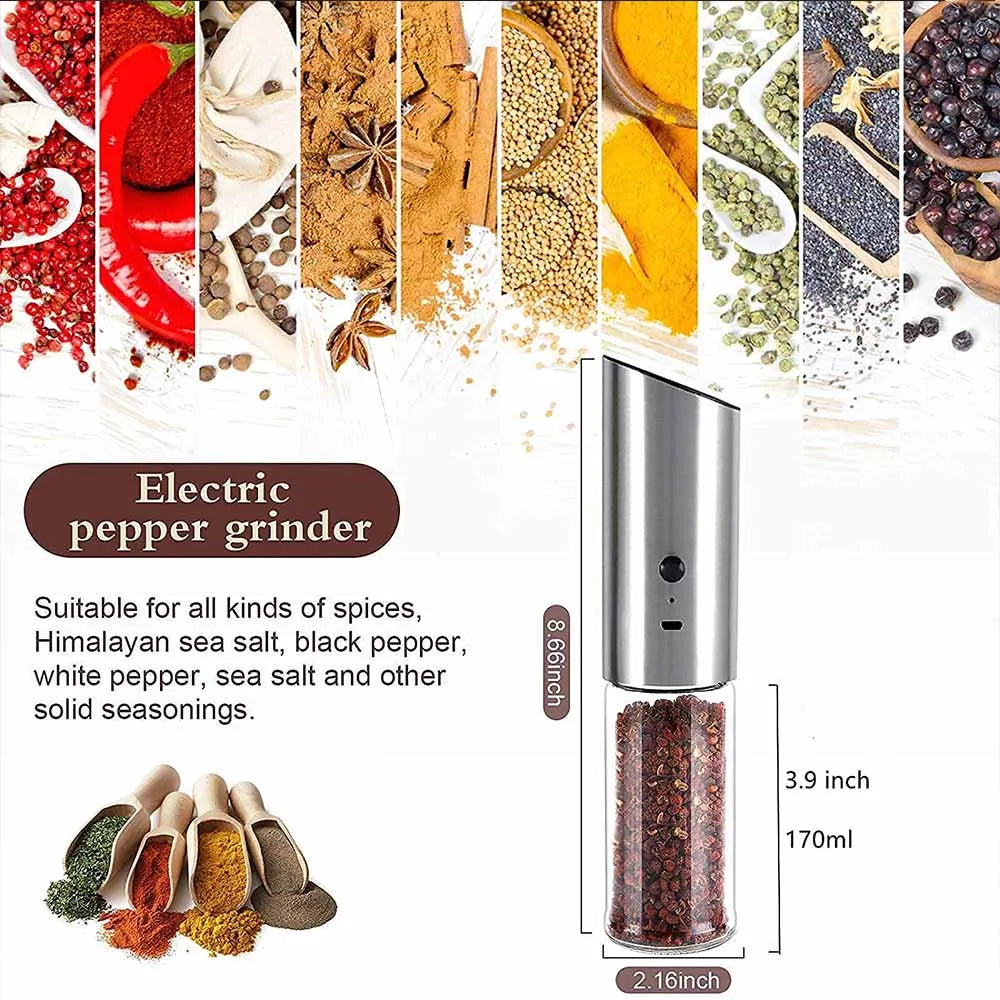 Electric Salt and Pepper Grinder Set USB Rechargeable Eletric Pepper Mill Shakers Automatic Spice Steel Machine Kitchen Tool - TrendBug