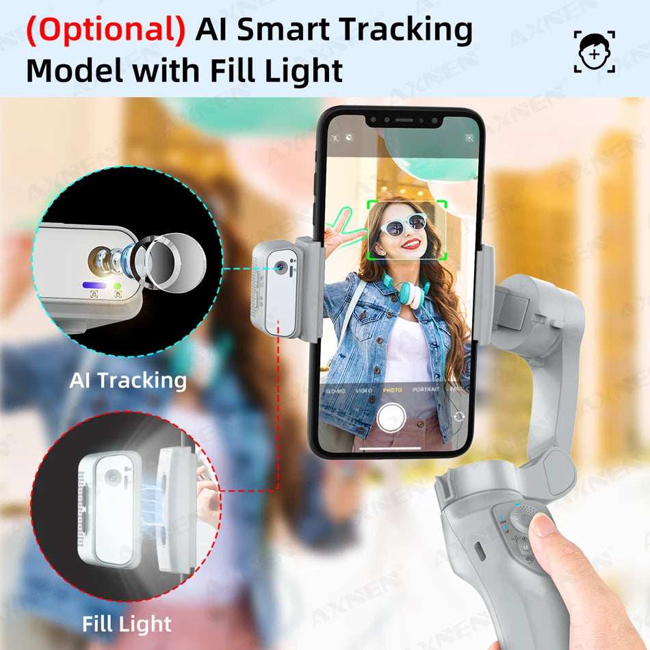 AXNEN HQ5 Handheld Stabilizer 3-Axis Foldable Mobile Shooting Gimbal Selfie Stick Gimble, Optional AI Face Following Module - TrendBug