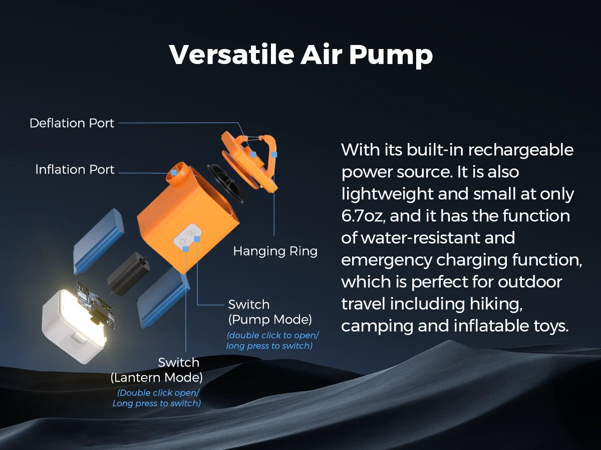FLEXTAIL MAX PUMP 2 PLUS - Electric Air Pump with Camping Light and Emergency Power Supply, 4800mAh Battery, Dual Pressure Level - TrendBug
