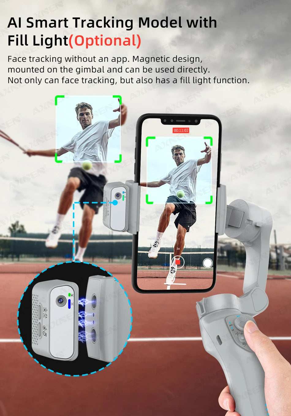 AXNEN HQ5 Handheld Stabilizer 3-Axis Foldable Mobile Shooting Gimbal Selfie Stick Gimble, Optional AI Face Following Module - TrendBug