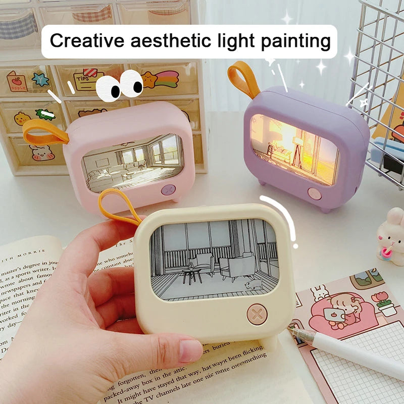 TV Painting Night Light Cute LED Table Lamp for Kids - Mini Desktop Home Decoration and Atmosphere Lighting Birthday Gift - TrendBug