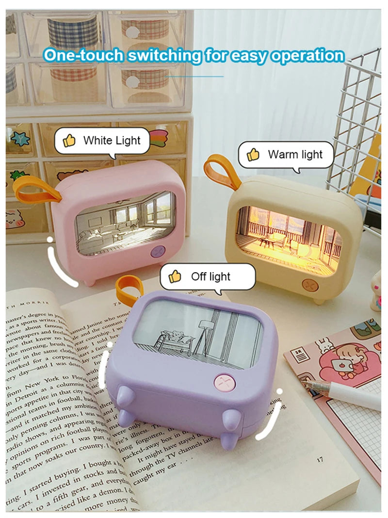 TV Painting Night Light Cute LED Table Lamp for Kids - Mini Desktop Home Decoration and Atmosphere Lighting Birthday Gift - TrendBug