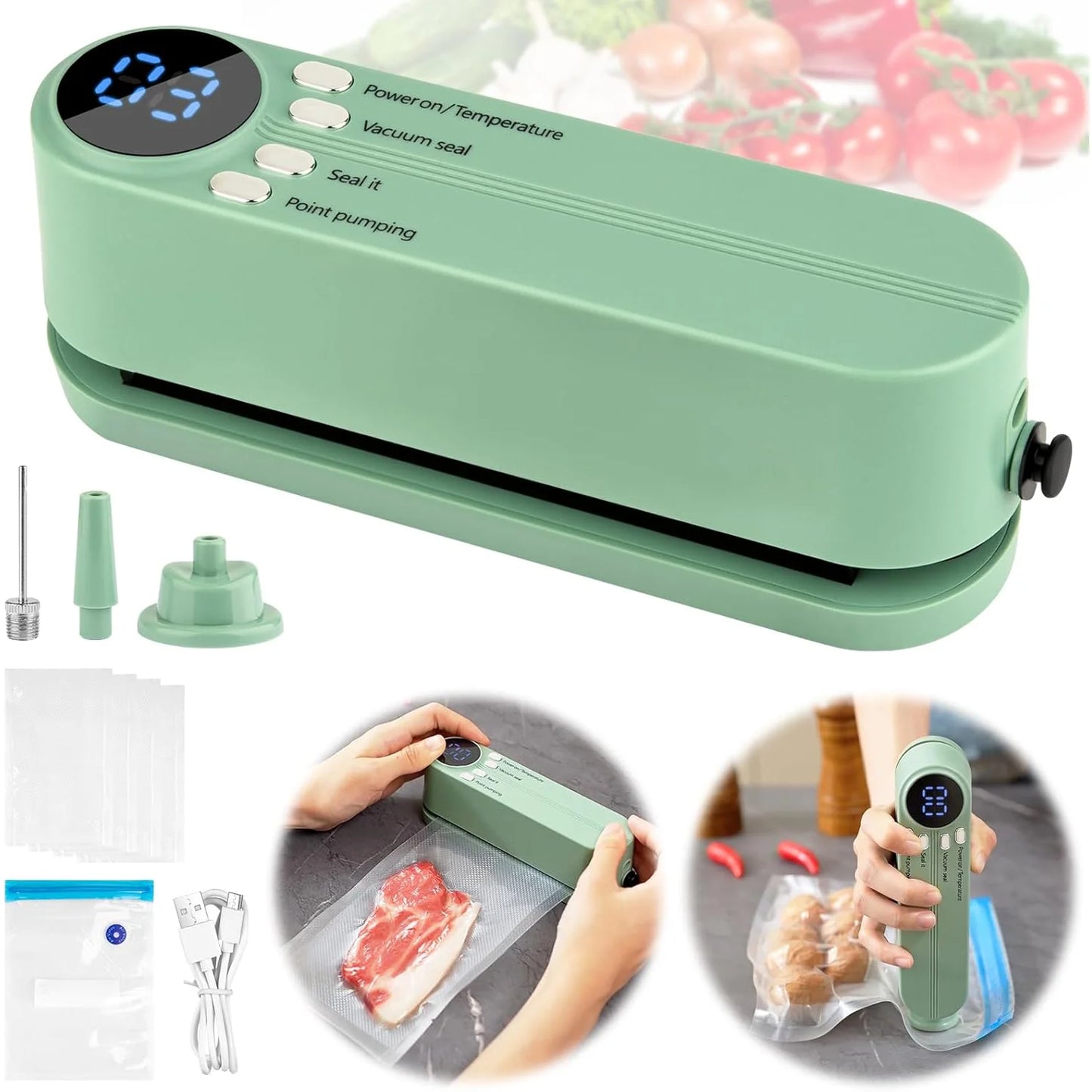 Mini Vacuum Sealer - USB Rechargeable Portable Wireless for Dry/Moist Food Preservation with Bags & Pump - TrendBug