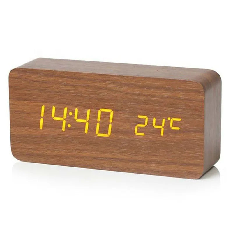 Wooden Digital Alarm Clock, LED Alarm Clock with Temperature Desk Clocks for Office,Bedside Clock - TrendBug