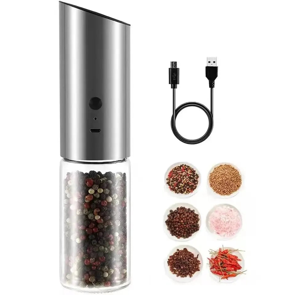 Electric Salt and Pepper Grinder Set USB Rechargeable Eletric Pepper Mill Shakers Automatic Spice Steel Machine Kitchen Tool - TrendBug