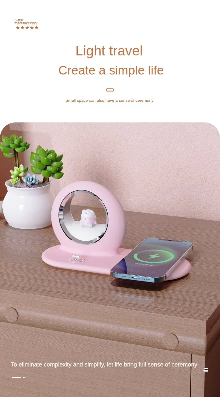 3-in-1 Wireless Charging Night Lights 15W Mobile Phone Earphone Fast with Bracket Function Charger Desk Lamps