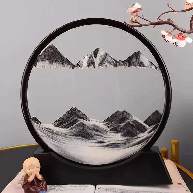 3D Moving Sand Art Picture Round Glass Deep Sea Sandscape Hourglass Quicksand Craft Flowing Sand Painting Office Home Decor Gift - TrendBug