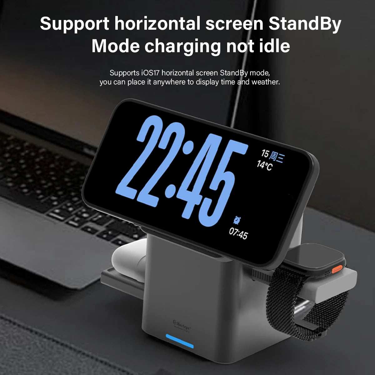 3-in-1 Foldable 15W Wireless Charger POP up Phone Stand for iPhone Watch AirPods-Magnetic Stand - TrendBug
