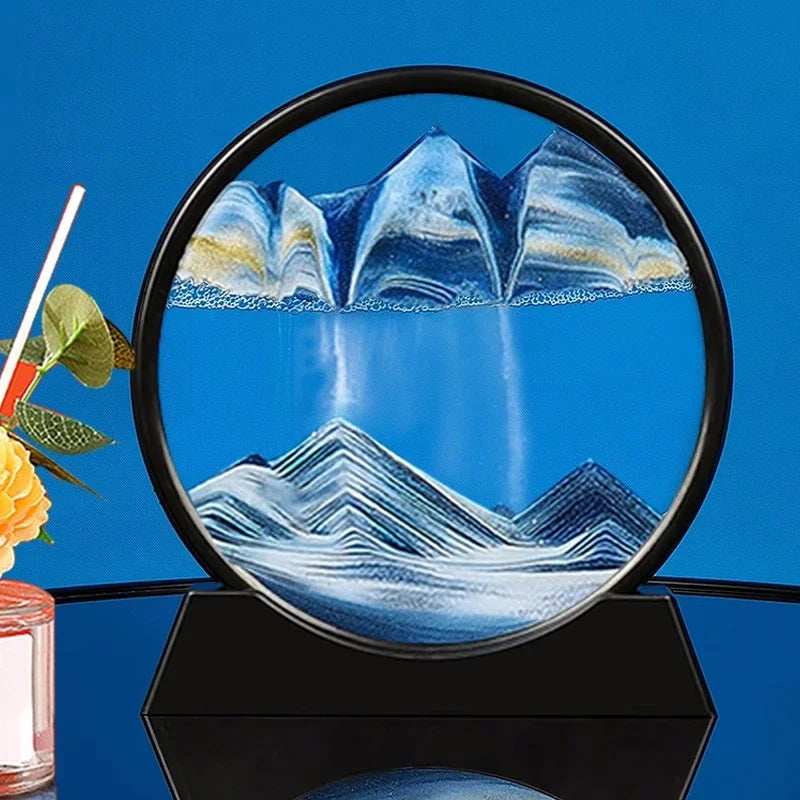 3D Moving Sand Art Picture Round Glass Deep Sea Sandscape Hourglass Quicksand Craft Flowing Sand Painting Office Home Decor Gift - TrendBug