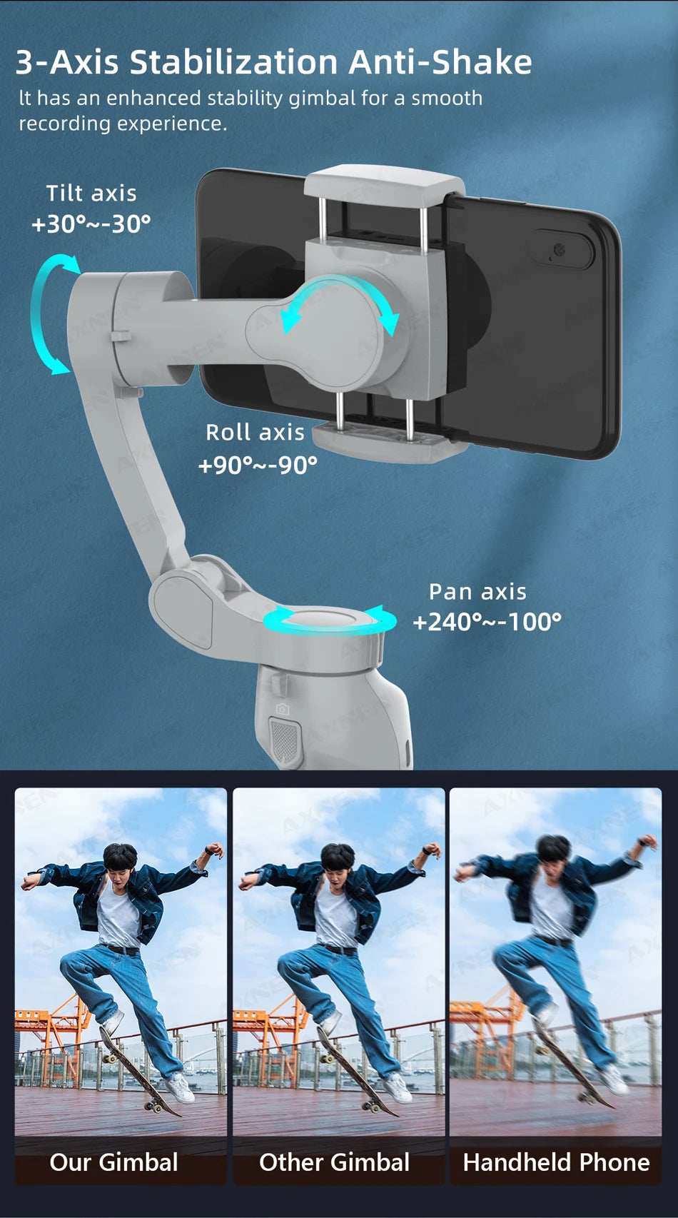 AXNEN HQ5 Handheld Stabilizer 3-Axis Foldable Mobile Shooting Gimbal Selfie Stick Gimble, Optional AI Face Following Module - TrendBug