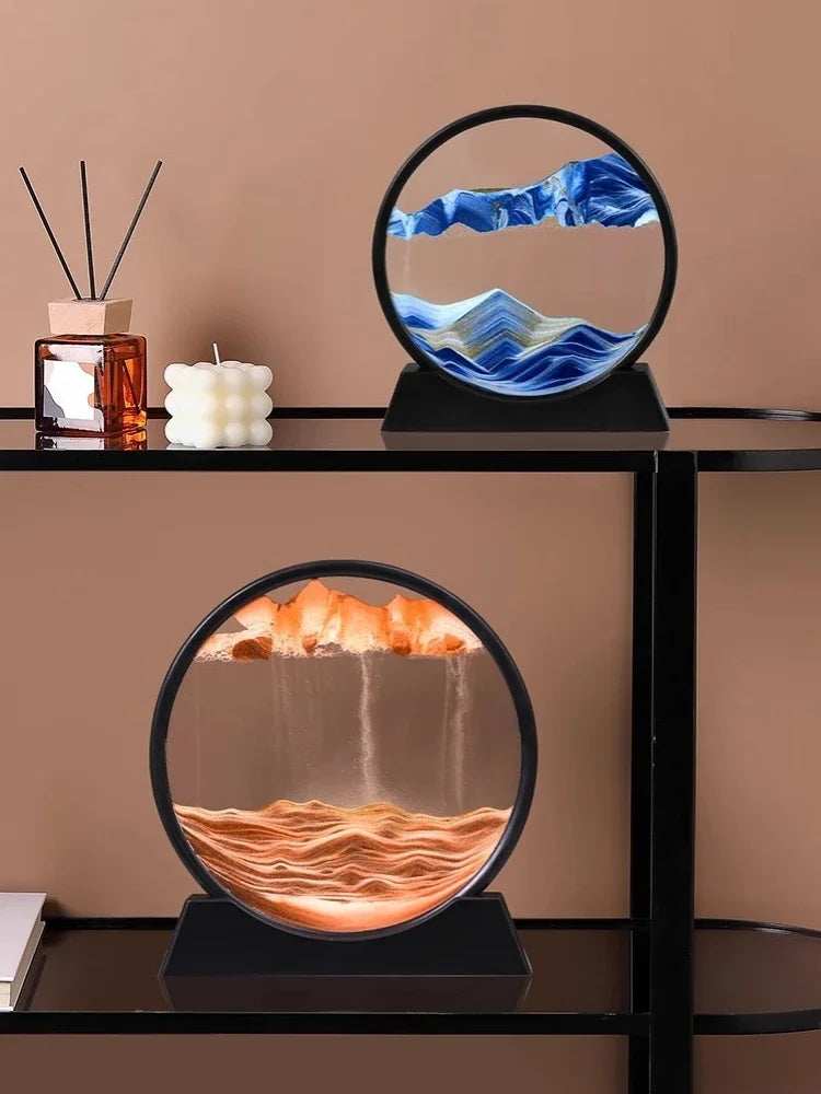 3D Moving Sand Art Picture Round Glass Deep Sea Sandscape Hourglass Quicksand Craft Flowing Sand Painting Office Home Decor Gift - TrendBug