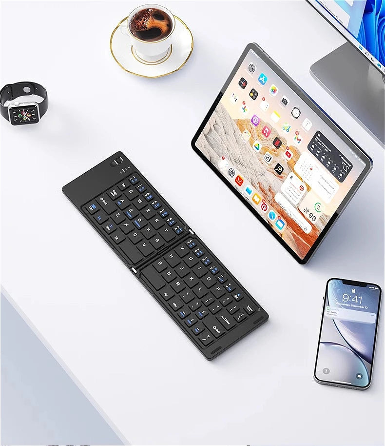 MINGCVIL Mini Foldable Wireless Keyboard - Slim Portable Bluetooth Rechargeable Keyboard for iOS, Windows, Android - TrendBug