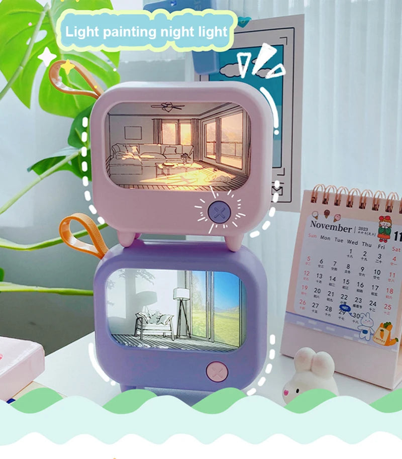TV Painting Night Light Cute LED Table Lamp for Kids - Mini Desktop Home Decoration and Atmosphere Lighting Birthday Gift - TrendBug
