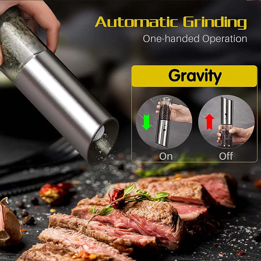 Electric Salt and Pepper Grinder Set USB Rechargeable Eletric Pepper Mill Shakers Automatic Spice Steel Machine Kitchen Tool - TrendBug
