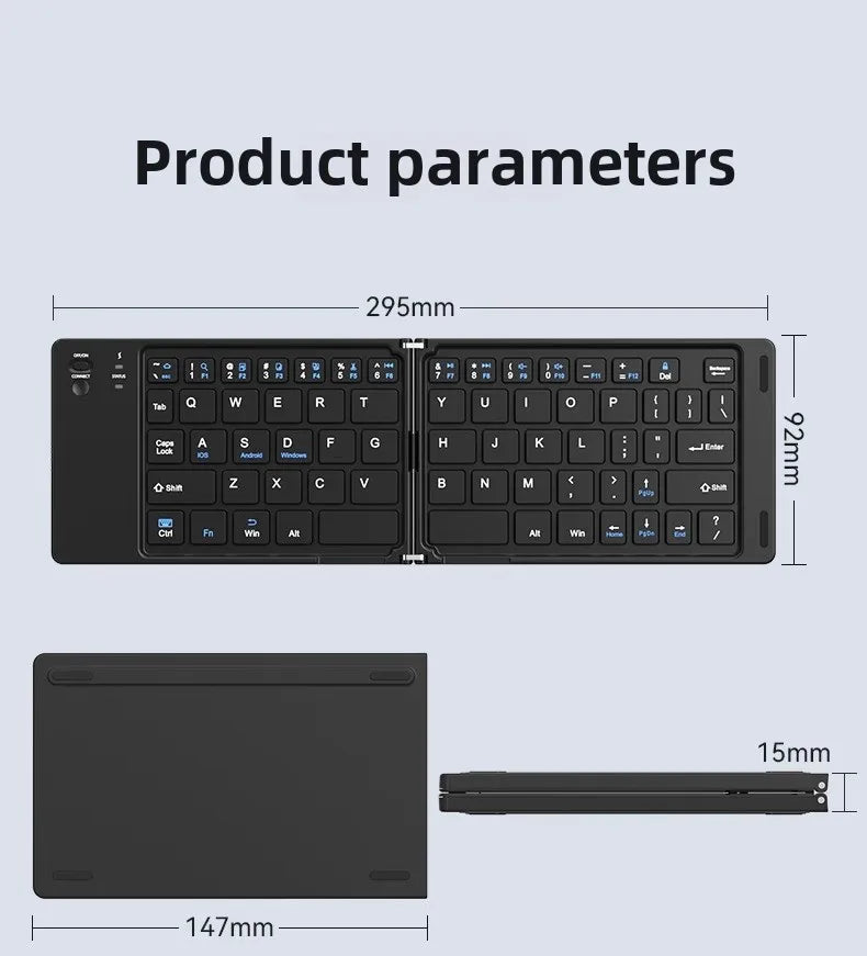 MINGCVIL Mini Foldable Wireless Keyboard - Slim Portable Bluetooth Rechargeable Keyboard for iOS, Windows, Android - TrendBug