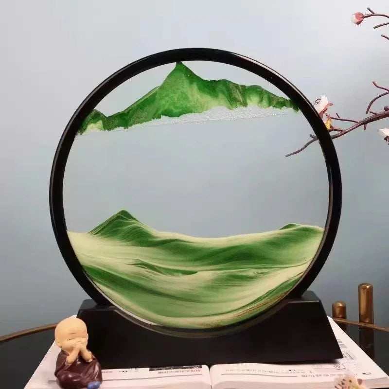 3D Moving Sand Art Picture Round Glass Deep Sea Sandscape Hourglass Quicksand Craft Flowing Sand Painting Office Home Decor Gift - TrendBug