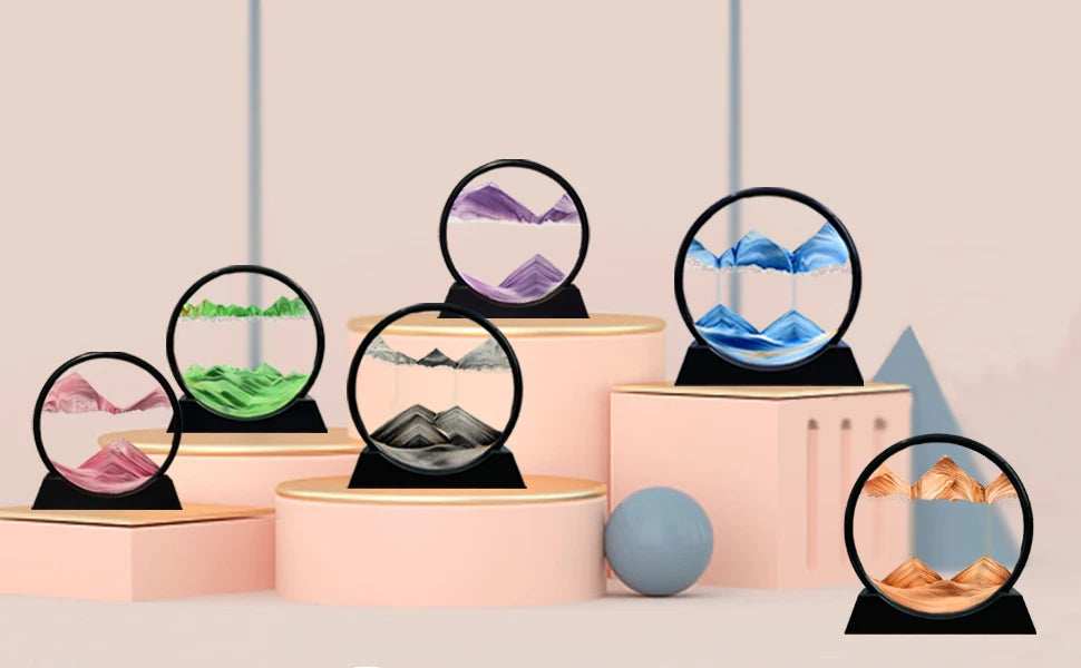 3D Moving Sand Art Picture Round Glass Deep Sea Sandscape Hourglass Quicksand Craft Flowing Sand Painting Office Home Decor Gift - TrendBug