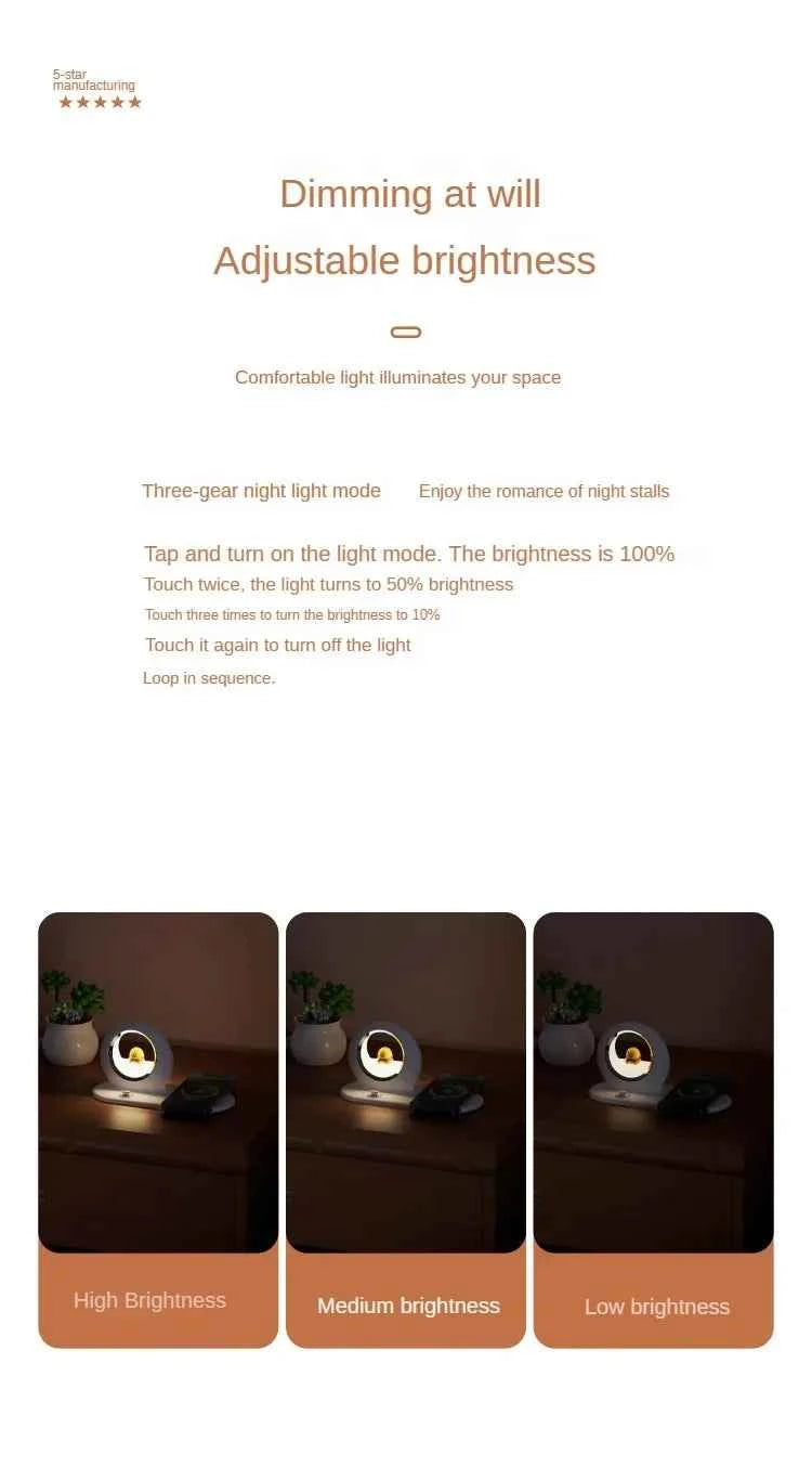 3-in-1 Wireless Charging Night Lights 15W Mobile Phone Earphone Fast with Bracket Function Charger Desk Lamps
