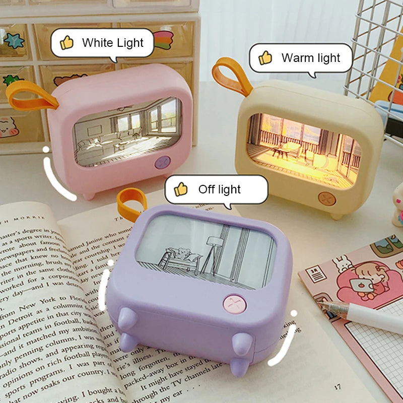 TV Painting Night Light Cute LED Table Lamp for Kids - Mini Desktop Home Decoration and Atmosphere Lighting Birthday Gift - TrendBug