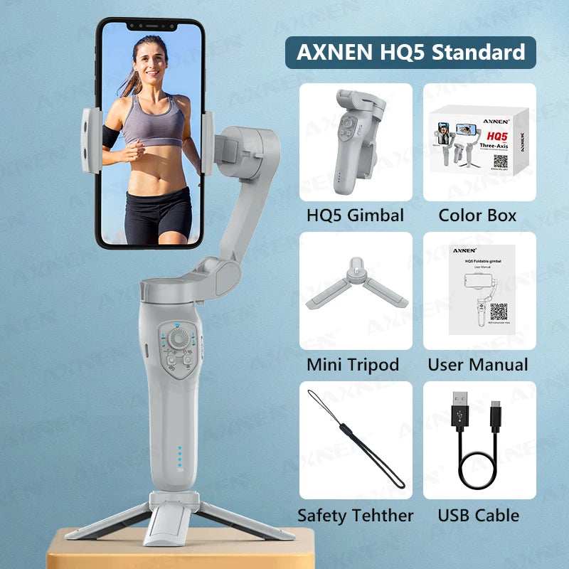 AXNEN HQ5 Handheld Stabilizer 3-Axis Foldable Mobile Shooting Gimbal Selfie Stick Gimble, Optional AI Face Following Module - TrendBug